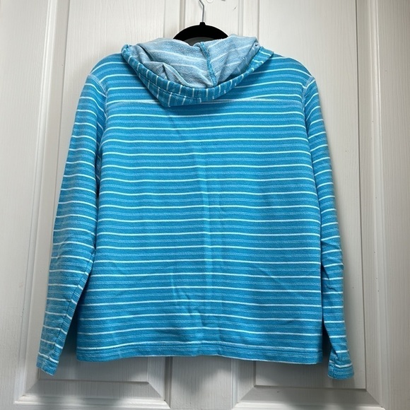COLUMBIA French Terry Hooded Pullover Sweatshirt Aqua and White Sz Large - Picture 2 of 8